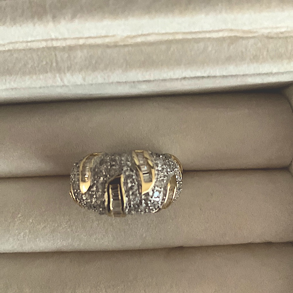 Silver Ring with Gold Accents and Cubic Zirconia